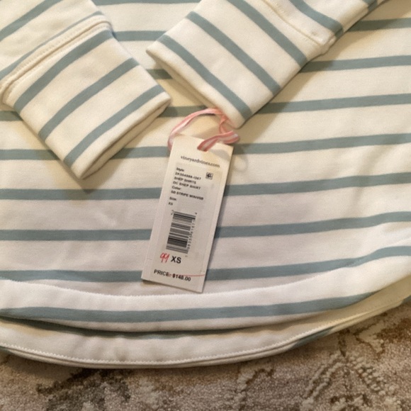 NWT Vineyard Vines Cream and Blue, Green Striped Quarter-Zip - Picture 5 of 10